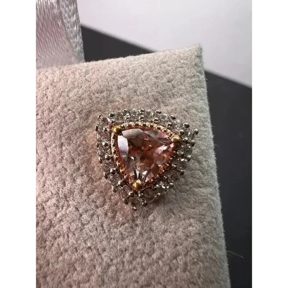 Morganite and zircon trillion halo rose gold over sterling stud earrings - Picture 8 of 10